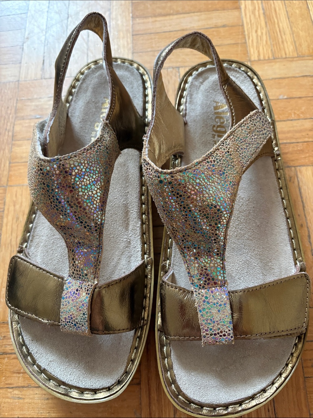 Algeria. Gold Holographic Slingback Sandals - Women